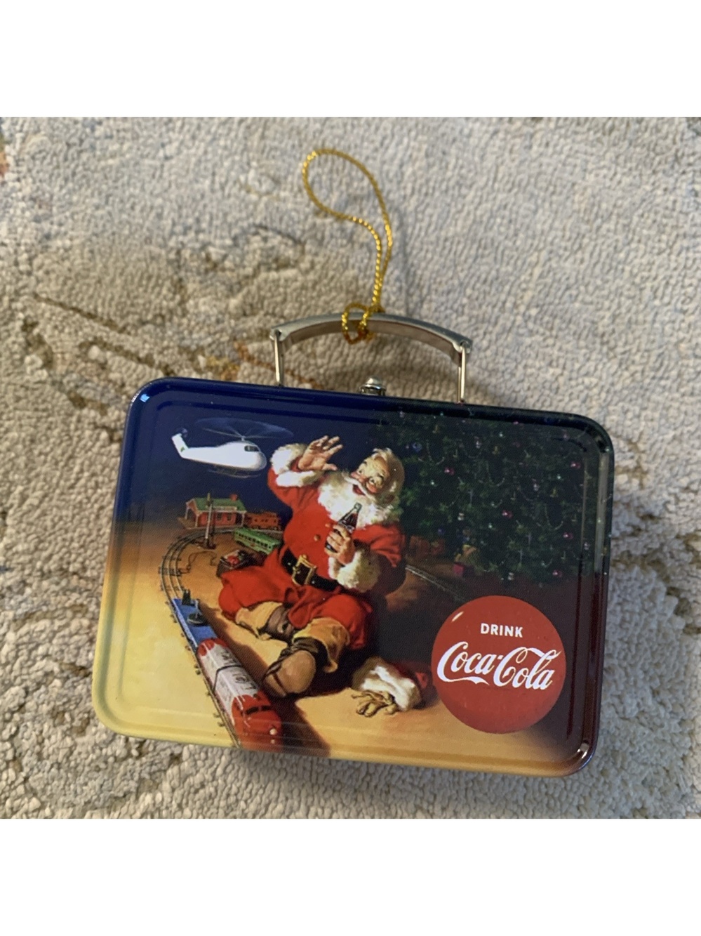 Coca-Cola Santa Claus Mini Tin Lunchbox Christmas Ornament 2011 Coke Train Tree